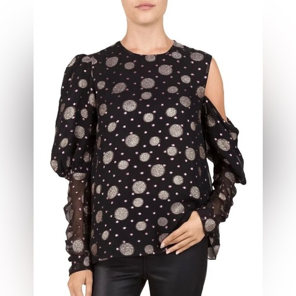 The Kooples Tutti Frutti Spots Silk Single Cold Shoulder Blouse Top size S - Picture 1 of 13